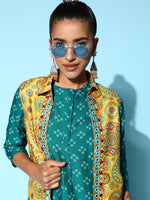 Thumbnail for Sangria Printed Kurta Set with Embroidered Ethnic Jacket - Distacart