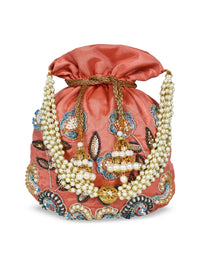 Thumbnail for Anekaant Peach-Coloured & Gold-Toned Embellished Clutch - Distacart