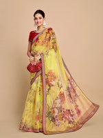 Thumbnail for Sangria Floral Printed Embroidered Organza Saree - Distacart