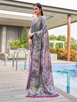 Thumbnail for Tikhi Imli Mauve Abstract Printed Satin Half and Half Saree - Distacart