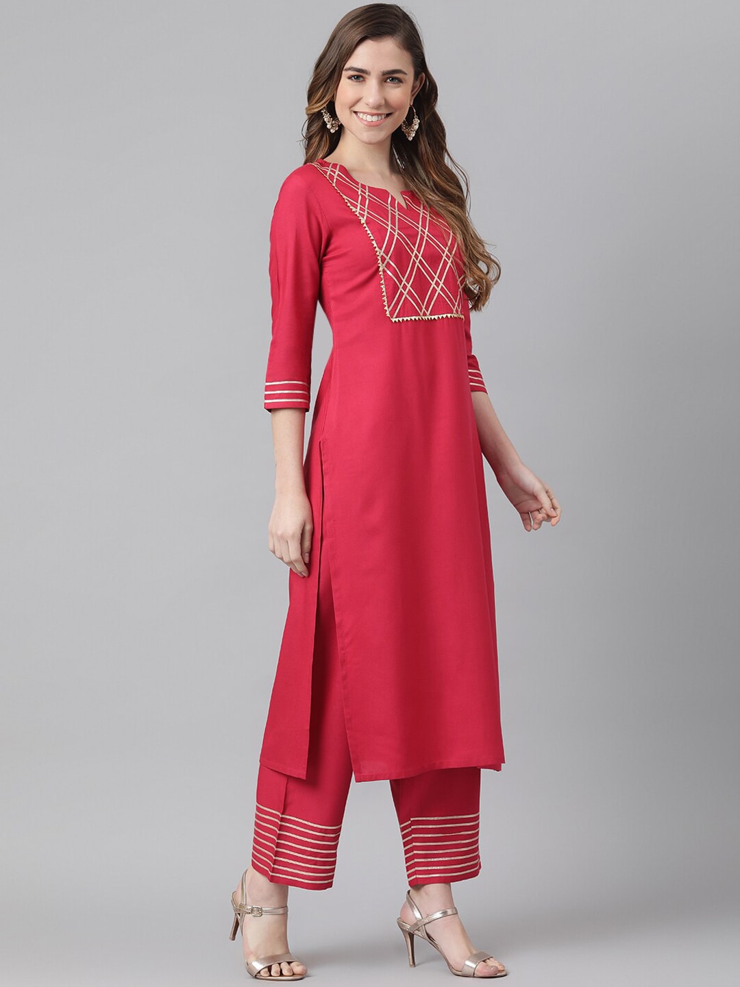 Khushal K Women Maroon & White Yoke Design Kurta with Palazzos - Distacart