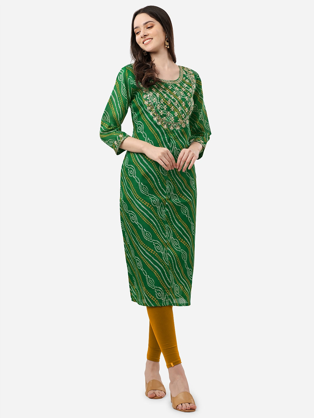 HERE&NOW Women Green Leheriya Printed Pure Cotton Kurta - Distacart