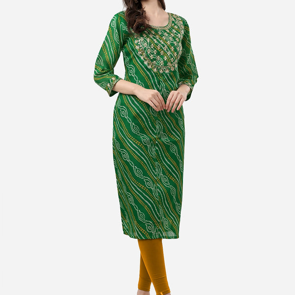 HERE&NOW Women Green Leheriya Printed Pure Cotton Kurta - Distacart