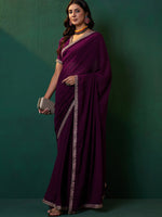 Thumbnail for Sangria Embroidered Bordered Sarees - Distacart