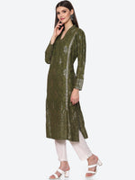 Thumbnail for Biba Women Olive Green Geometric Printed Kurta - Distacart