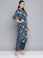 Thumbnail for HERE&NOW Women Navy Blue Ethnic Motifs Printed Kurta with Palazzos & With Dupatta - Distacart