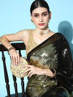 Thumbnail for Mitera Black & Golden Embellished Sequinned Saree - Distacart