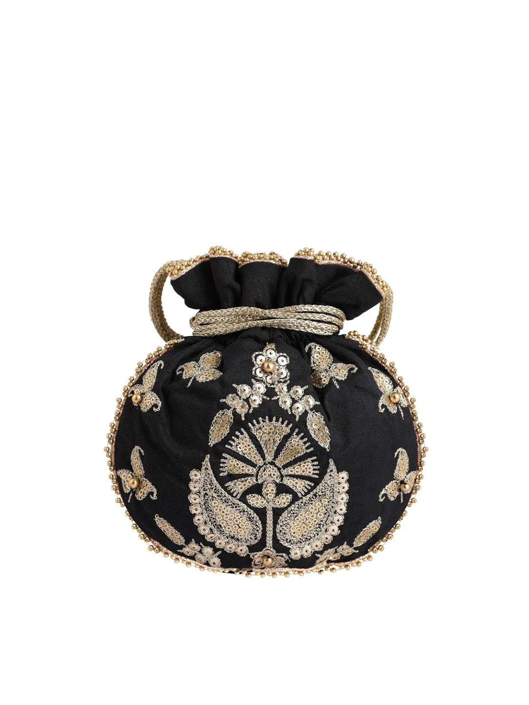 Masq Black & Gold-Toned Embellished Embroidered Potli Clutch - Distacart