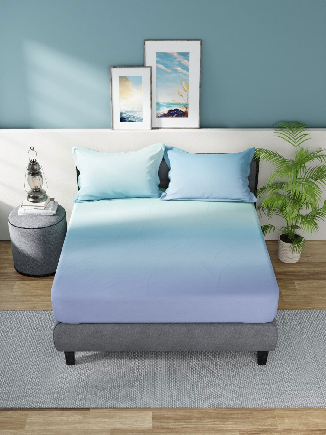 Nautica Bradford Green & Blue 160 TC Pure Cotton King Bedsheet & 2 Pillow Covers - Distacart
