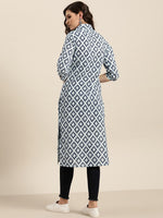 Thumbnail for Sangria Women Navy Blue & Grey Pure Cotton Geometric Printed Kurta - Distacart