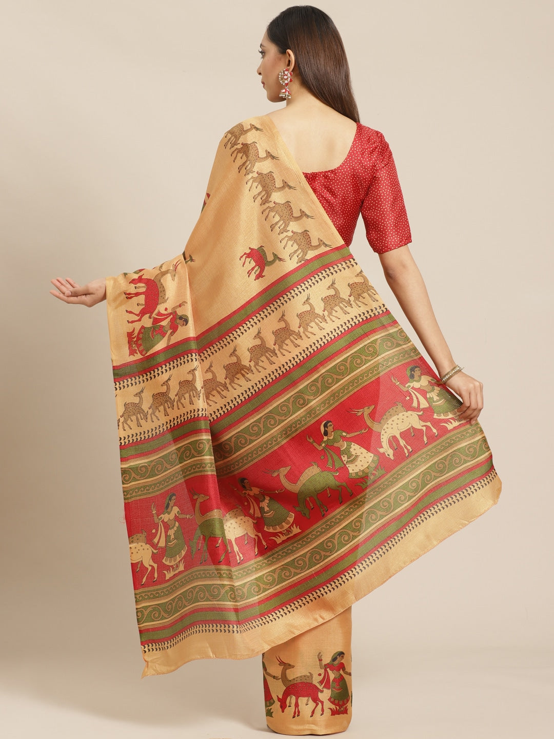 Saree Mall Golden & Maroon Printed Bhagalpuri Saree - Distacart