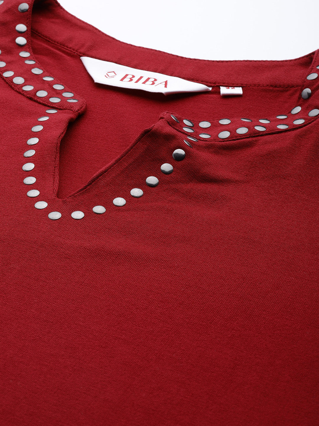 Biba Women Maroon Studded Yoke Design Knitted Winter Straight Kurta - Distacart