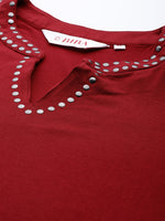 Thumbnail for Biba Women Maroon Studded Yoke Design Knitted Winter Straight Kurta - Distacart
