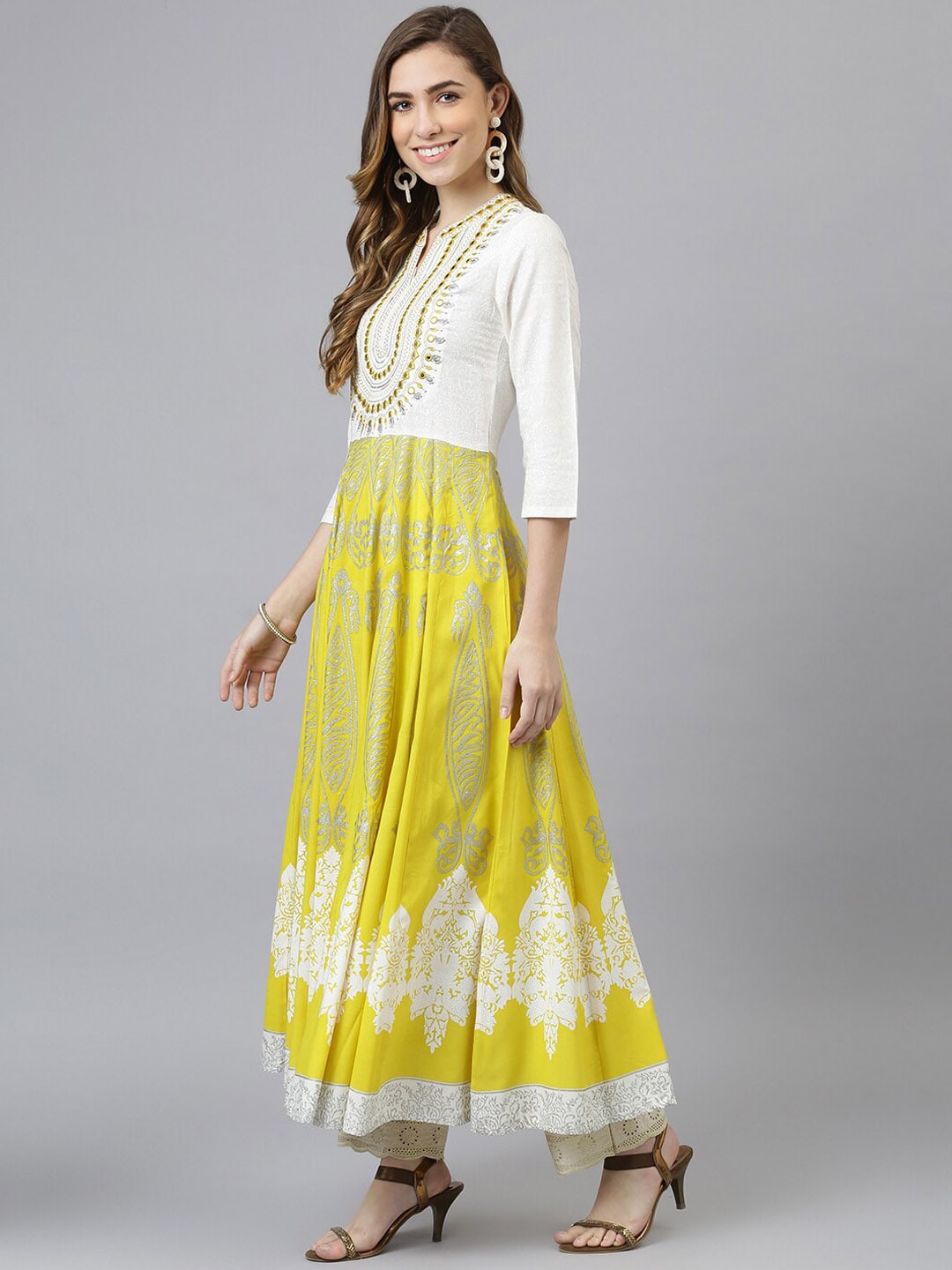 Khushal K Ethnic Motifs Printed Mirror Work Anarkali Kurta - Distacart