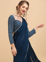 Thumbnail for Sangria Satin Saree With Beads & Stones Embellished Border - Distacart