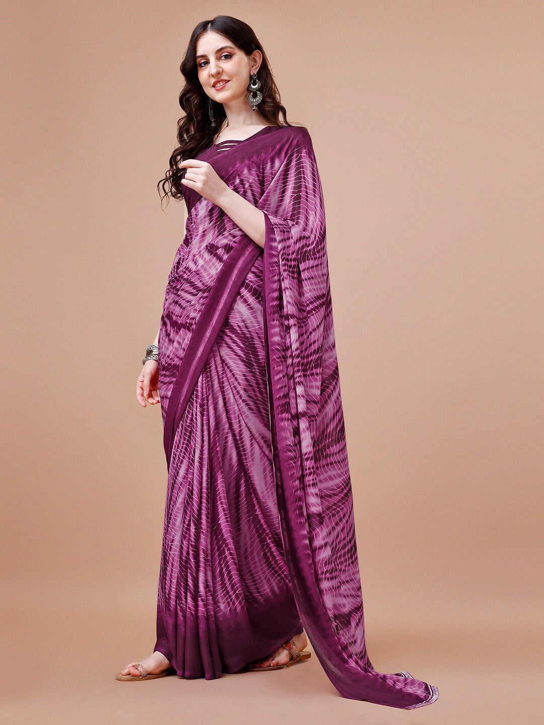 Sangria Purple Abstract Printed Saree - Distacart