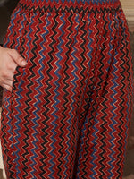 Thumbnail for Sangria Maroon Ethnic Motifs Printed Mirror Work Pure Cotton Kurta with Trousers & Dupatta - Distacart