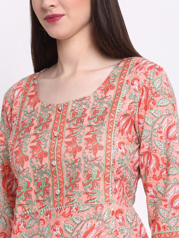 Kalini Women Peach-Coloured Floral Printed Kurta - Distacart