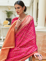 Thumbnail for Mitera Pink & Gold-Toned Woven Design Zari Silk Blend Patola Saree - Distacart