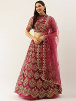 Thumbnail for House of Panchhi Women Rosegold Net Embroidered Mirror Lehenga & Blouse with Dupatta - Distacart