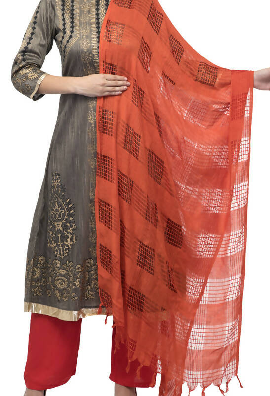 Mominos Fashion Moeza Orange Window Cotton Dupatta - Distacart