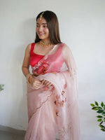 Thumbnail for Vamsee Peach Organza Saree - Distacart