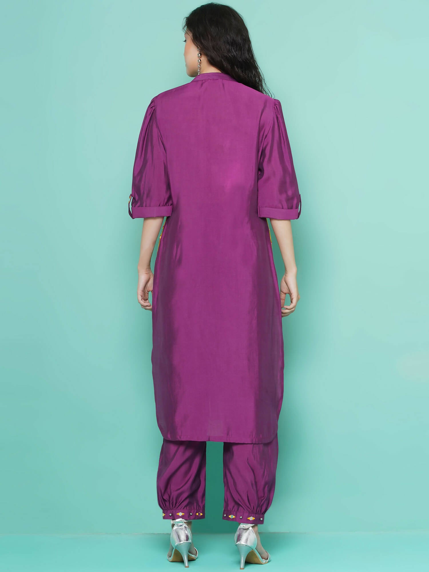 Women Republic Purple Art Silk Embroidered Kurta with Afghani Salwar - Distacart