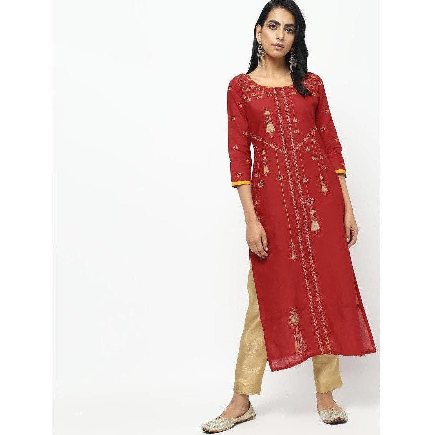 Cheera Red Straight Printed Kurta