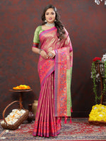 Thumbnail for Lorenvalley Fashion Magenta Kanjivaram Silk Woven Design with Zari Weaving Saree - Distacart