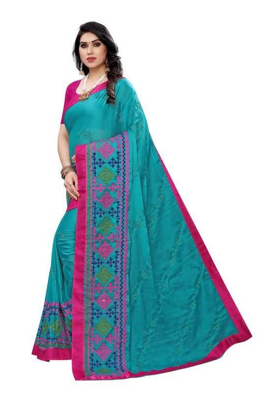 Vamika Rama Green Chiffon Emboridered Saree (SUIDHAGA RAMA)