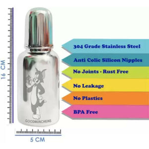 Goodmunchkins Stainless Steel Feeding Bottle 304 Grade Steel, Jointless, BPA Free, Rustfree Bottle 220 ml - Distacart