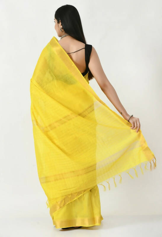 Mominos Fashion Moeza Yellow Bhagalpuri Handloom Silk Raj Shree Saree with unstitched Blouse piece - Distacart