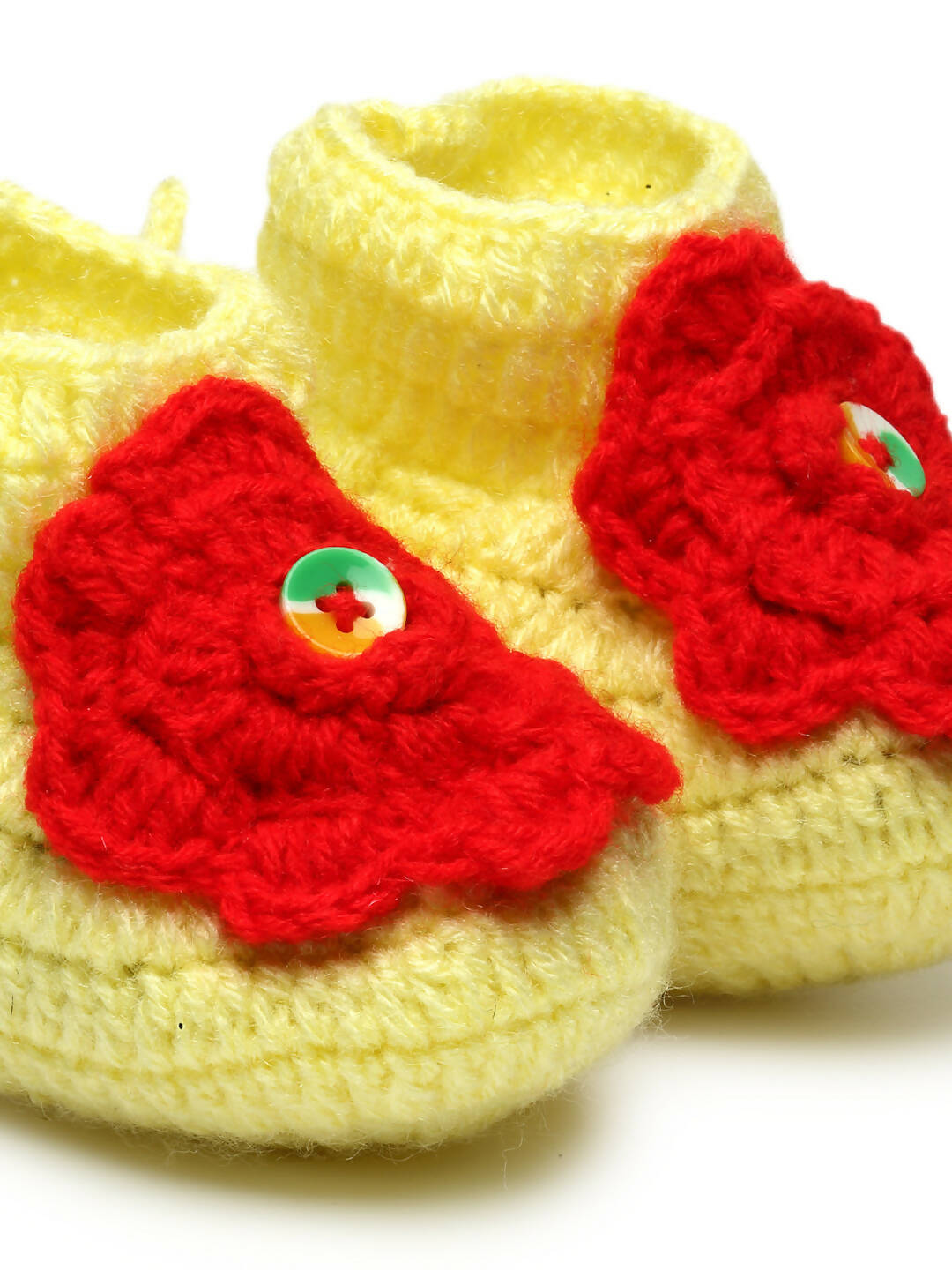 Chutput Kids Woollen Hand Knitted Flower Detailed Booties - Yellow - Distacart