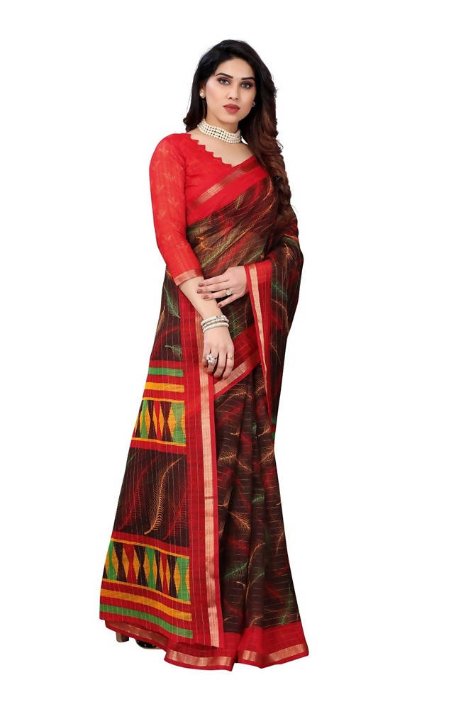 Vamika Brown Linen Zari Border Saree