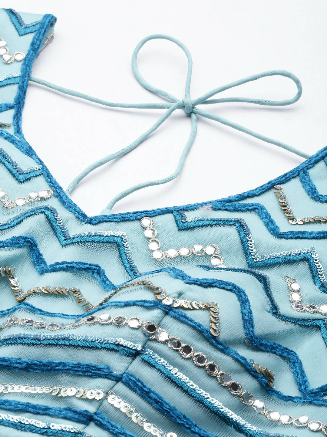 House of Panchhi Women Teal shading Net Mirror Embroidered Lehenga & Blouse with Dupatta - Distacart