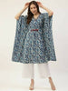FIORRA Women's Printed Pure Cotton Kaftan Kurta - Blue - Distacart