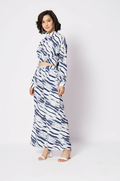 Blue Crepe Digital Printed Top With Matching Trouser - Shivani - Distacart