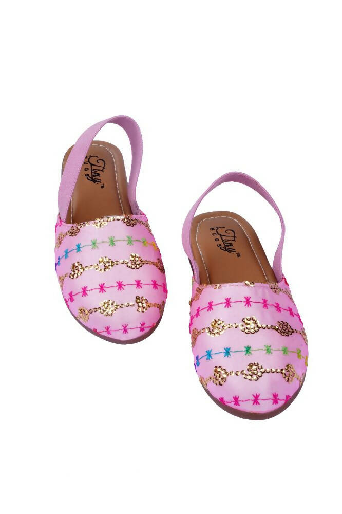 Tiny Bugs Girls Embroidered Strap Ethnic Jutis-Pink - Distacart