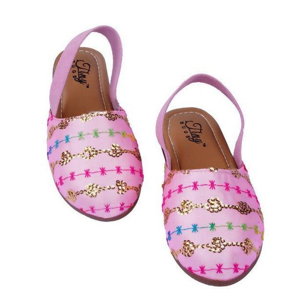 Tiny Bugs Girls Embroidered Strap Ethnic Jutis-Pink - Distacart