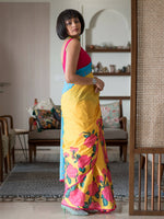 Thumbnail for Suta Yellow Floral Pure Cotton Saree - Distacart