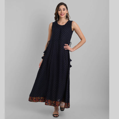 Juniper Women's Navy Rayon Printed Flared Dress - Distacart