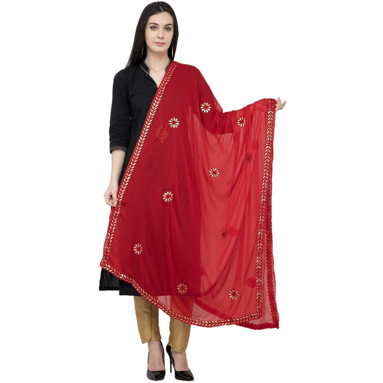 A R Silk Chiffon Gota Patti Fancy Dupatta Color Red Dupatta or Chunni