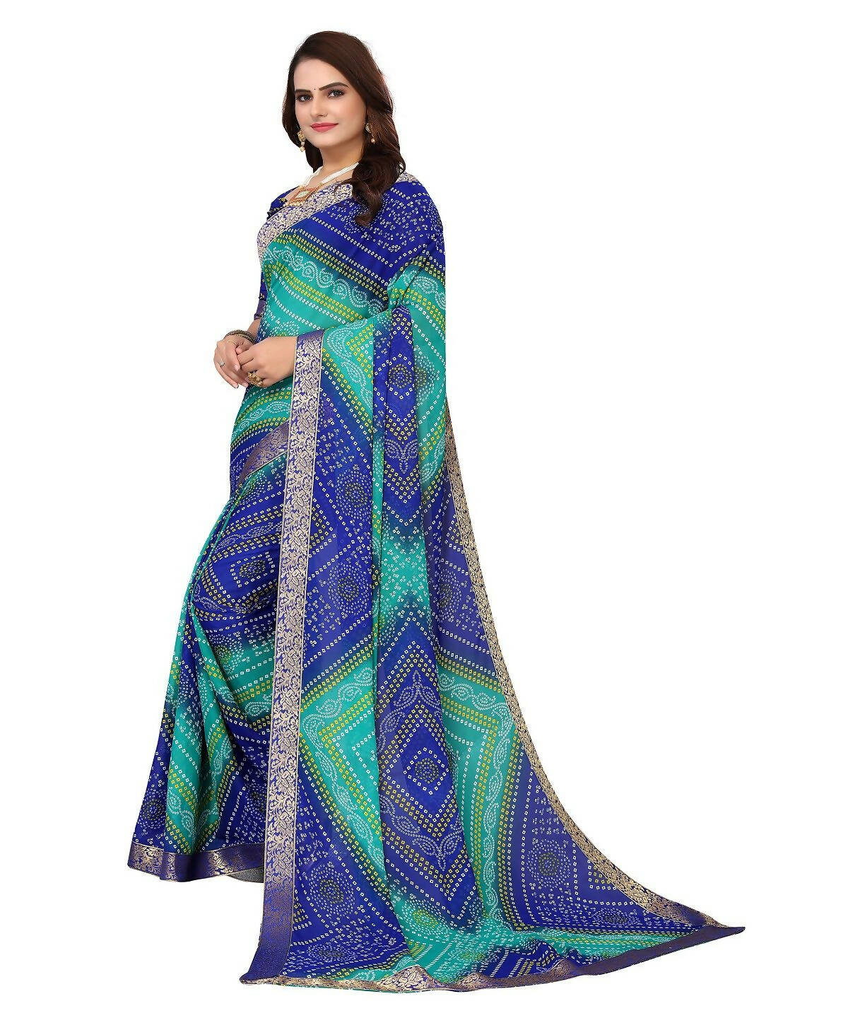 Vamika Blue Georgette Printed With Lace Saree (VERA BLUE) - Distacart