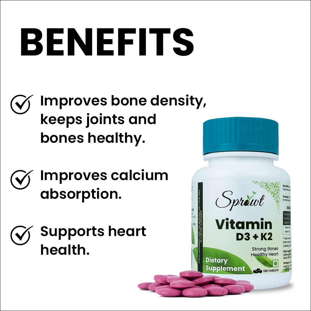Sprowt Vitamin D3 + K2 Help in Strong Bones Tablets - Distacart