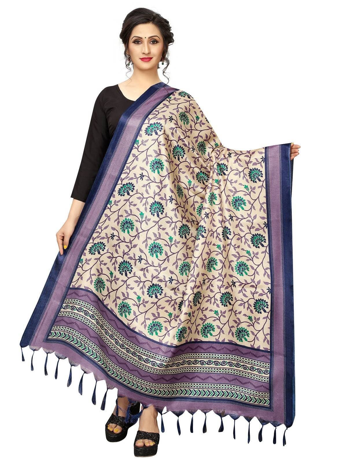 Vamika Beautiful Navy Blue Printed Khadi Bhagalpuri Dupatta
