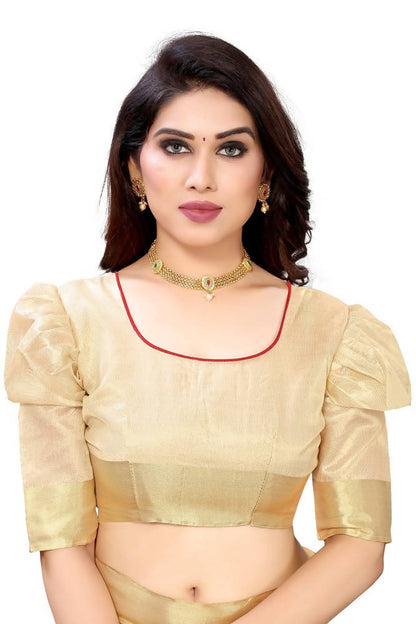 Vamika Cream Color Cotton Polyester Silk Weaving Saree