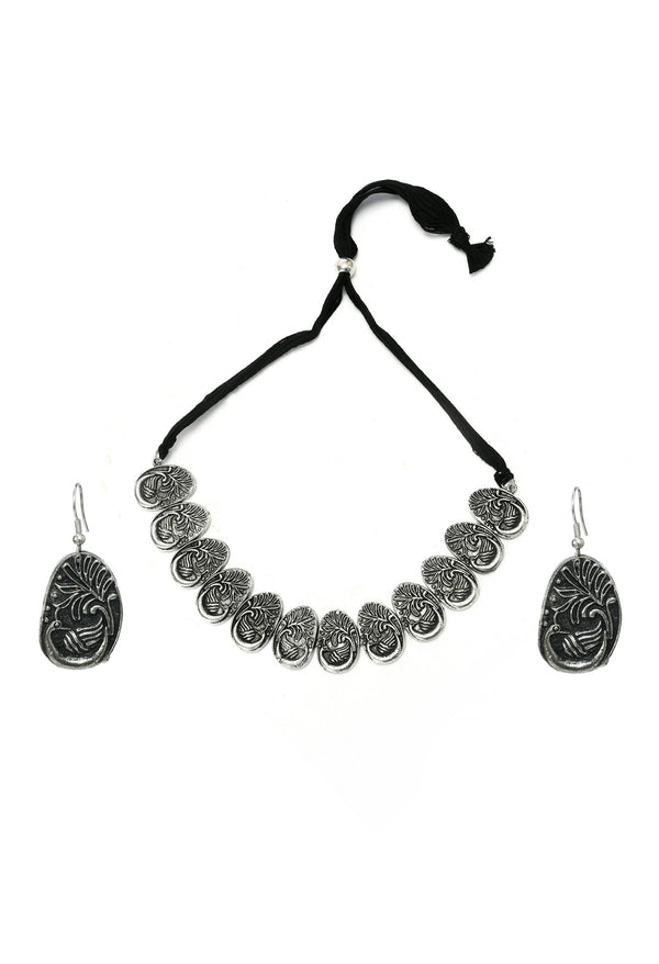Mominos Fashion Johar Kamal Oxidised Silver-Plated Brass Finish Choker For Women - Distacart