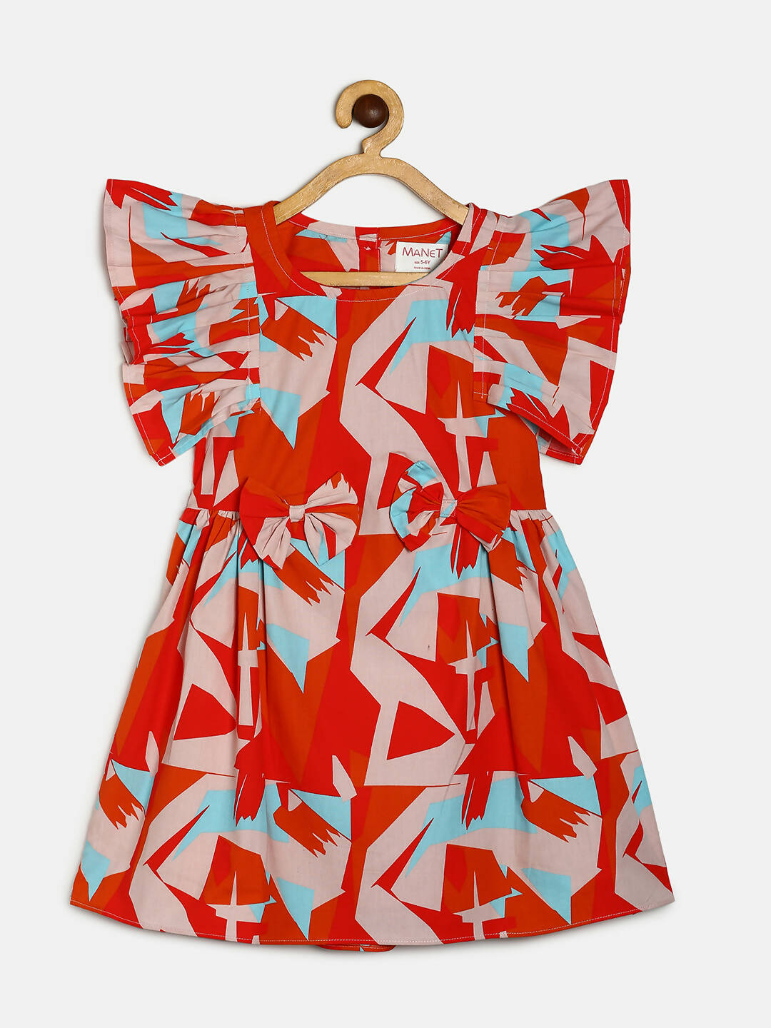 Manet Girls Cotton Frill Bow Frock Printed - Multicolour - Distacart