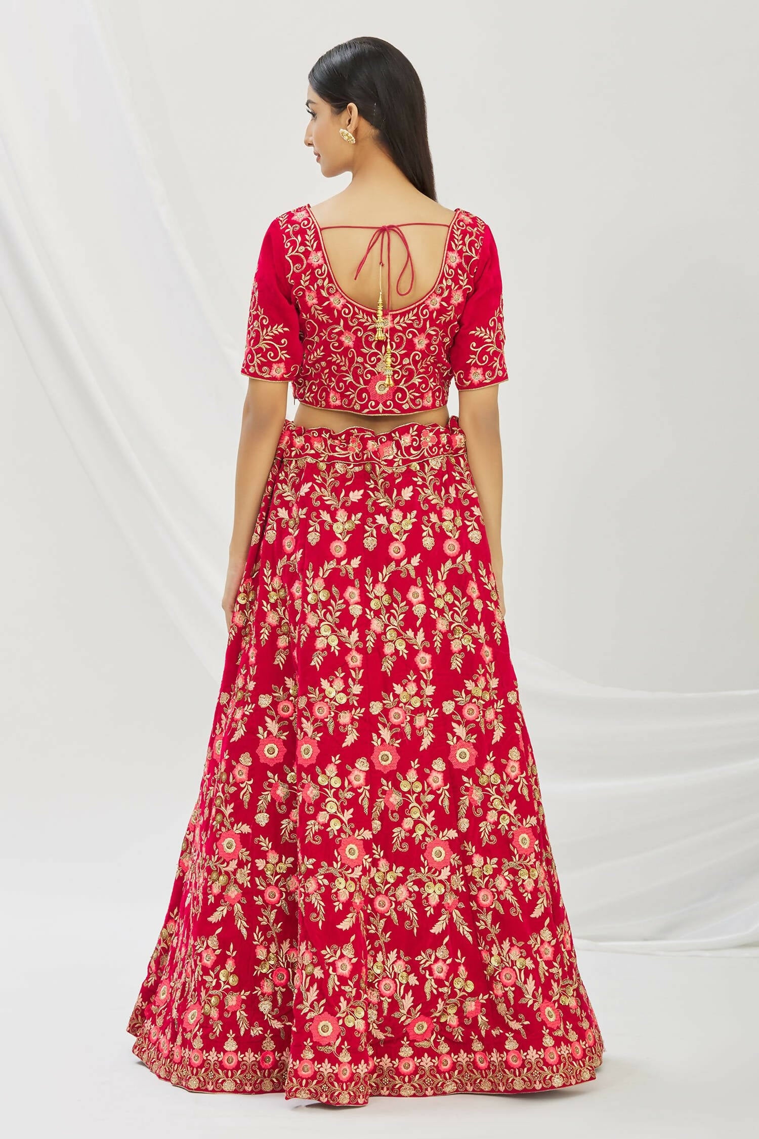Red Velvet Semi-Stitched Wedding Bridal Lehenga - Nimaya - Distacart