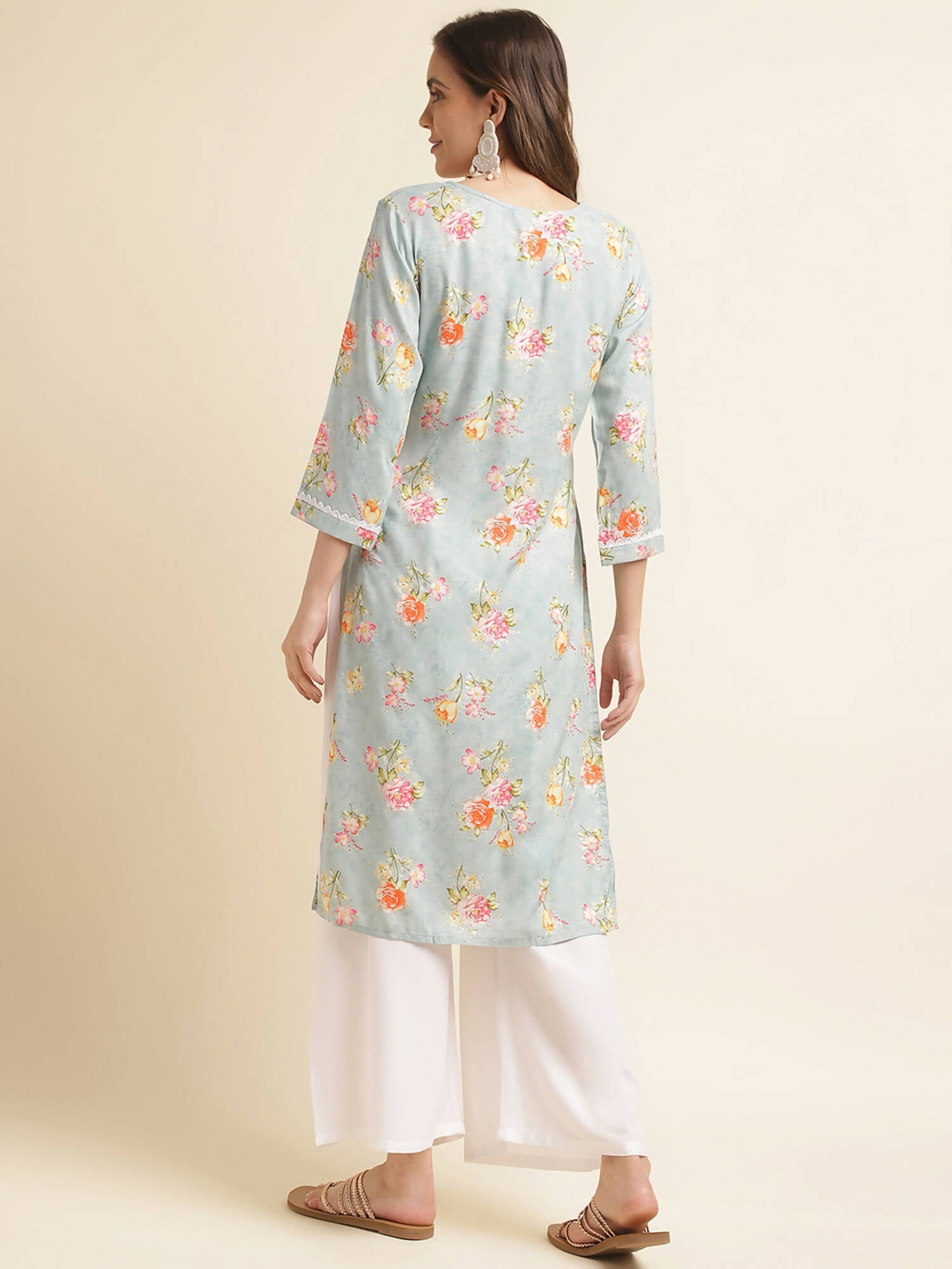 Blue Poly Rayon Floral Printed Straight Kurta - Prasuti - Distacart